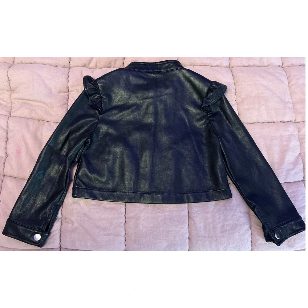 Isaac Mizrahi Toddler Girls Black Faux Leather Ruffle‎ Shoulder Moto Jacket 2T